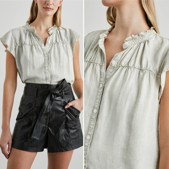 Rails Ruthie Top Sage Acid Wash Sz Medium Tencel/ Linen/ Ramie - Picture 1 of 7